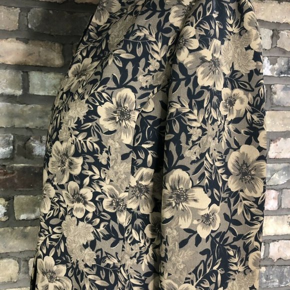 Vtg Boho Floral Blazer Black Brown Tan Women's Collarless Shoulder Pads - Picture 6 of 8